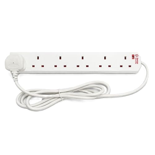 Image of STATUS 6 Socket Surge-Protected Extension Lead, 2m Cable with Neon Power Indicator, 13A 3120W Rated Multi-Plug Strip, White (S6W2MSPS12)