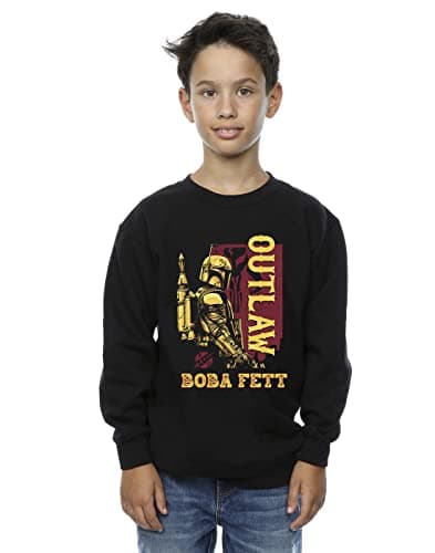 Image of Absolute Cult Star Wars Boys The Book Of Boba Fett Distressed Outlaw Sweatshirt Black 9-11 Years