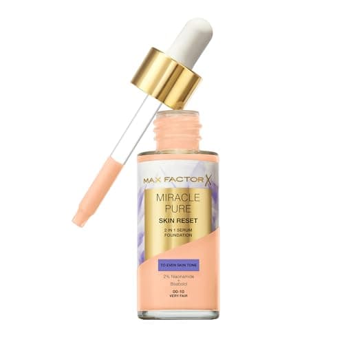 Image of Max Factor Miracle Pure Skin Reset Serum Foundation, 00-10 Very Fair, 2-in-1 Serum Formula, Healthy Looking Skin, Medium Coverage, Satin Matte Finish, 2% Niacinamide, Dermatologically Tested, 30ml