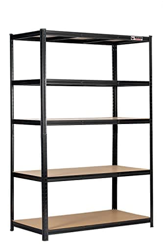 Image of Rhino Racking – 5 Tier Heavy Duty Garage Shelving Unit – 200kg Load Weight Per Shelf – 1000kg Per Unit – 180x120x60cm - Black Adjustable Shelves – Shed Shelving