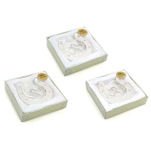 Image of Wedding Silver Plated Ivory Double Heart Horseshoe Diamanté - Mr & Mrs