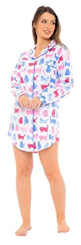 Image of Nikaro Ladies 100% Brushed Cotton Button Through Purrrfect Cat Design Nightshirt (8-10)