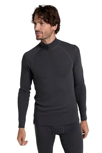 Image of Mountain Warehouse Merino Mens Long Sleeved Thermal Baselayer Top - Lightweight, Breathable & Quick Wicking Jumper with Half Zip - for Walking & Hiking Dark Grey XL
