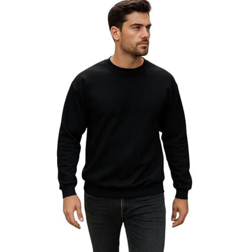 Image of True Face Mens Sweatshirts Plain Workwear Casual Crew Neck Jumper Fleece Sweater Sports Leisure Black M