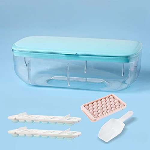 Image of Ice Cube Tray With Lid and Bin, Ice Cube Trays for Freezer,Press Type Ice Cube make Easy Release Just One Second, (48 Ice Trays,1 Storage Container, Scoop and Sphere Ice Cube Mold Making 33pcs) (Blue)