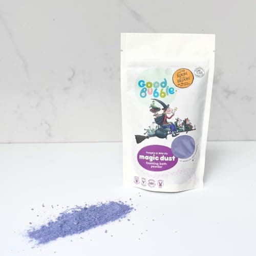 Image of Good Bubble Room on the Broom Pumpkin & Wild Lily Foaming Bath Powder for Kids (180g) - Allergen-Free Bath Dust - Fun Sensory Bath Experience for Toddlers and Children