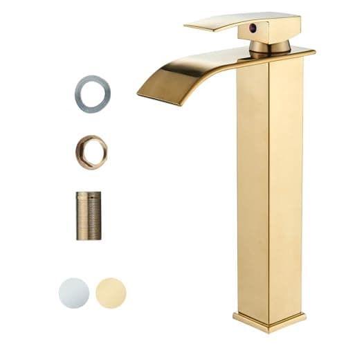 Image of Onyzpily Basin Tap High Arc Tall Basin Mixer tap Commercial 1-Hole Brass Single Lever Deck Mounted,Gold Finish