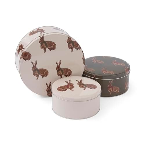 Image of Cooksmart Christmas Heritage Hare Set of 3 Round Cake Tins | Durable Baking Pans for Cakes & Bread | Non-Stick Round Cake Tins with Rustic Hare Design | Essential Bakeware for Home & Events