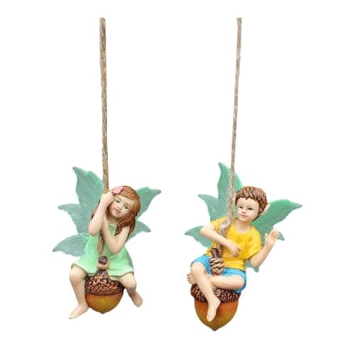 Image of FewNvWa 2x Hanging Fairy Garden Statues Glow in The Dark Wing Miniature Figurines