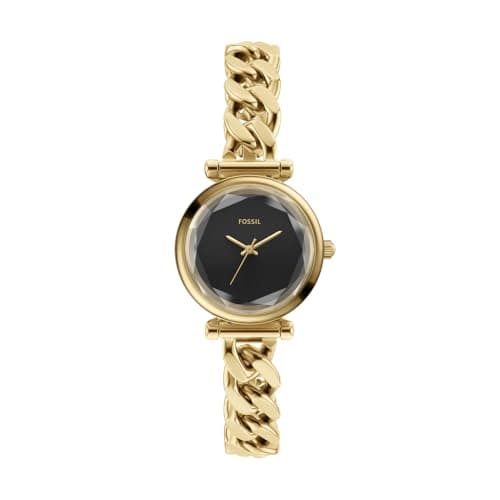 Image of Fossil Carlie Watch for Women, Gold Tone Quartz Three Hand Movement with Stainless Steel Strap,Matte Black and Gold Tone