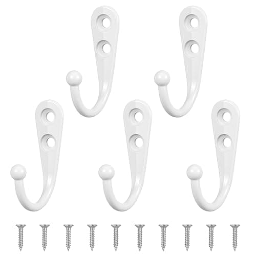 Image of XKQYX 5 Pcs Vintage Coat Hooks Wall Mounted, White Coat Hooks for Wall Hooks for Hanging, Metal Door Hook Hanger for Kitchen Bathroom Bedroom Hanging Bag Clothes Robe, with Screws(White)