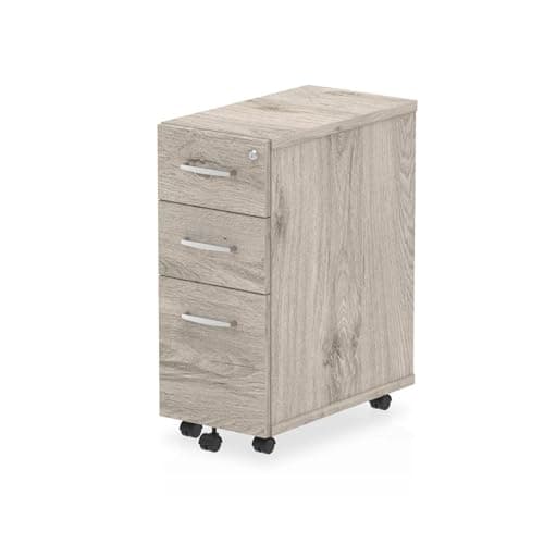 Image of OPO Impulse Freestanding Narrow Under Desk Pedestal with Foolscap Filing Mechanism & Lockable 3 Drawers | Heat Resistant Beech Melamine Finish Grey Oak 3 Drawer