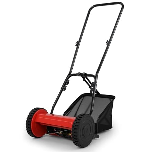 Image of COSTWAY Hand Push Lawnmower, Manual Lawn Mower with 30cm Cutting Width, 18.5L Grass Box and 15-40 mm Adjustable Cutting Heights, Walk-Behind Blade Push Reel Grass Sweeper (Red)