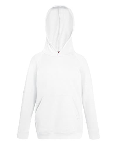 Image of Fruit of the Loom Unisex Kids Raglan Lightweight Hooded Sweat, White, 5-6 Years (Manufacturer Size:26)