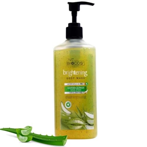 Image of Biocos Aloevera Whitening Body Wash Deep Hydration & Soothes Sensitive Skin with Aloe Vera Lasting Fragrance For Glowing Skin Men Women Daily Use Body Shower Gel Wash 500ml
