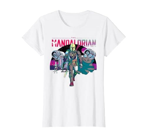 Image of Star Wars The Mandalorian IG-88 Neon Poster T-Shirt, Women, White, XX-Large
