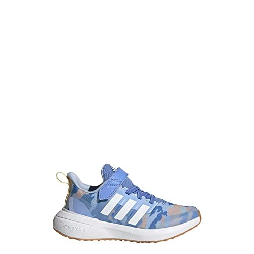 Image of adidas Kids' Fortarun 2.0 Cloudfoam Sport Running Elastic Lace, Blue Fusion/White/Almost Yellow (Elastic), 12 Little Kid