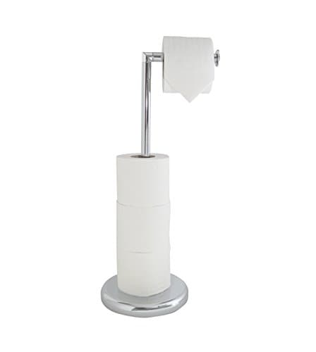 Image of House & Homestyle Swivel Top Chrome Effect Toilet Roll Holder, Metal Loo Roll Keeper/Organiser, Stand Stores 4/5 Rolls – Silver (53cm x 23cm)