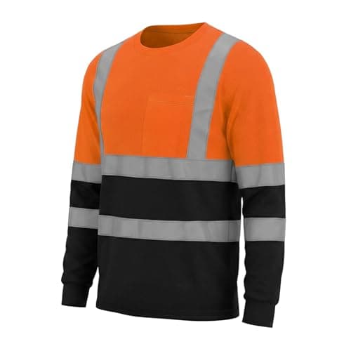 Image of HYCOPROT Safety Shirts Long Sleeve Hi Vis Reflective Shirt for Men Women High Visibility Construction T Shirt with Black Bottom Work T-Shirts Clothes Camisas Reflectivas de Trabajo para Hombre