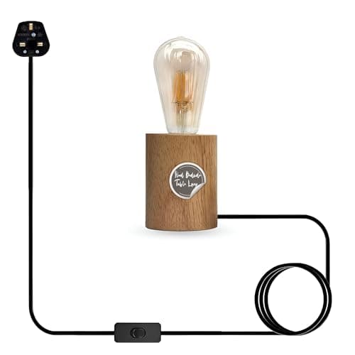 Image of LEDSone Bedside Lamp Wooden Base Desk Lamp, E27 Bulb Holder, 3 Pin UK Plug 2m On/Off Switch Cable with Bulb Table Lamp Warm Ambient Lighting for Bedroom, Living Room & Office, Home Décor Gift