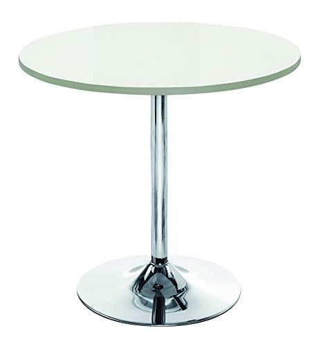 Image of 80cm Indoor Café Bistro Table. Round Dining Table For Kitchen, Dining Room, Home Or Office Space. Pedestal Table Home Furniture With Aesthetic MDF White Gloss Veneer Top & Chrome Base