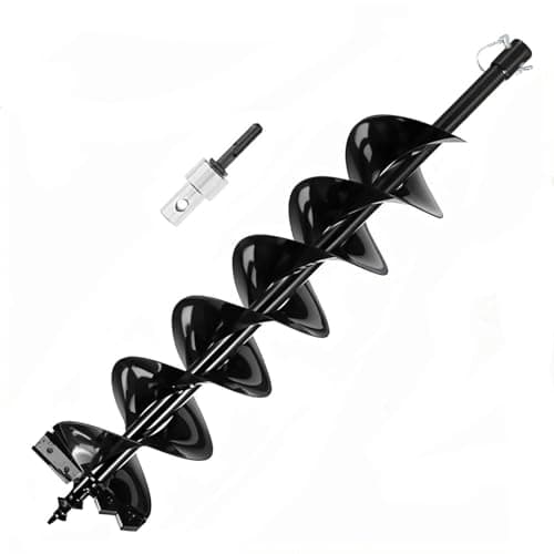 Image of Earth Auger Garden Drill Diameter 100 mm, Length 800 mm, Steel Earth Auger Drill For Fence Post Hole, Borer Ground, Petrol Spiral Digger, with Safety Bolts & Adapter (800mm×150mm)
