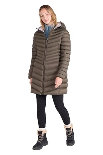 Image of Mountain Warehouse Florence Womens Long Padded Jacket - Lightweight, Water Resistant Puffer Rain Coat, Warm -30C Heat Rating - Autumn, Winter, Outdoor Khaki Women's Size 14