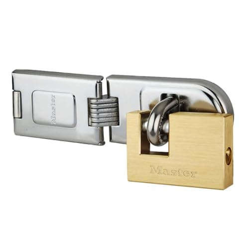 Image of Master Lock 606720EURD Pack Including Door Hinged Hasp and Rectangular Keyed Padlock, 16 x 4,5 cm