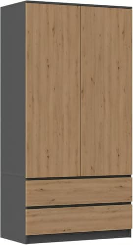 Image of WHATSIZE ENTERPRISE Double Wardrobe with Drawers - 2 Door Bedroom Wardrobe with Hanging Rail and Shelves - Modern Anthracite Artisan Closet for Clothes Storage, Easy to Assemble Bedroom Furniture