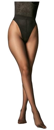 Image of JUST BEAUTY TOUCH T- Band Summer Tights Sheer to Waist 15 Denier Tights Sizes S - XL (S, Black)