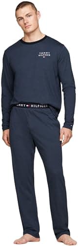 Image of Tommy Hilfiger Men’s Warm Mini Stripe Pyjama Set, Blue (Desert Sky), L