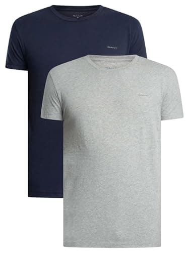 Image of GANT Men's 2 Pack Lounge Crew T-Shirt, Light Grey Melange/Navy, M