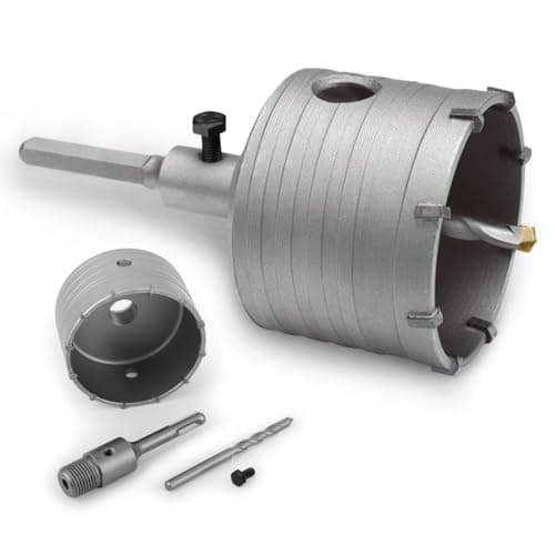 Image of Cartlant 100mm Masonry Core Drill Bit, Carbide Hole Saw with 110mm SDS Plus Round Handle Rod Adapter, Brick Circular Cutter Kit Tungsten Tips Hammer Saw Drill for Concrete Cement Wall Dryer Vent