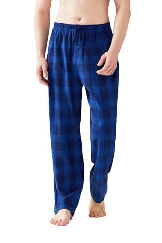 Image of Jveyvth Mens Pyjama Pants Flannel Cotton Plaid Sleep & Lounge Pants, PJ Bottoms with Pockets and Button Fly