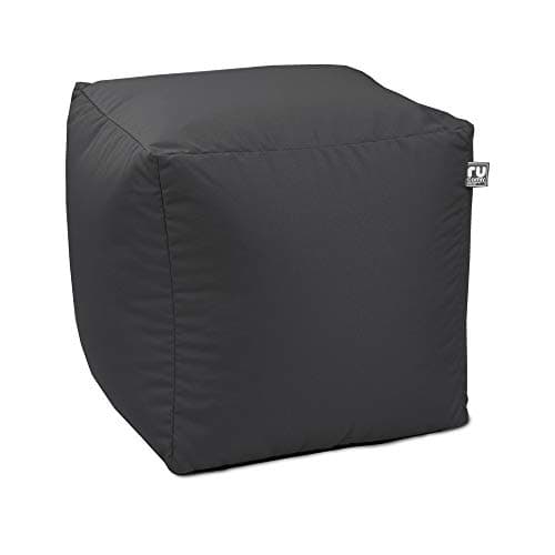 Image of rucomfy Beanbags Indoor Outdoor Cube Adult Bean Bag Pouffe. Home or Garden Extra Seating. Square Water Resistant Footstool 38 x 38cm (Grey)