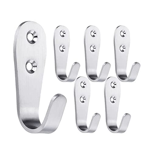Image of Beilala Coat Hooks Wall Mounted, 6 Pack Brushed Stainless Steel Door Hooks Heavy Duty Single Wall Hook, Large J Metal Hook for Clothes Robe Towel Hat Bag Key Cup