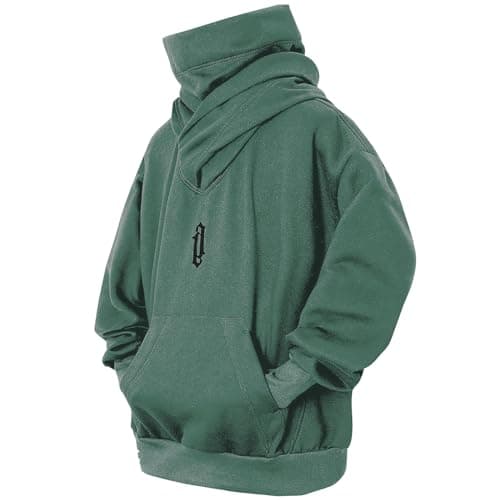 Image of Eocicvvi Hoodies for Men Cowl Neck Hoodie Fleece Pullover Sweat Hood Long Sleeve Sweatshirt Casual Pullover Fall Winter Loose Fit Tops with Embroidery(Green,M)
