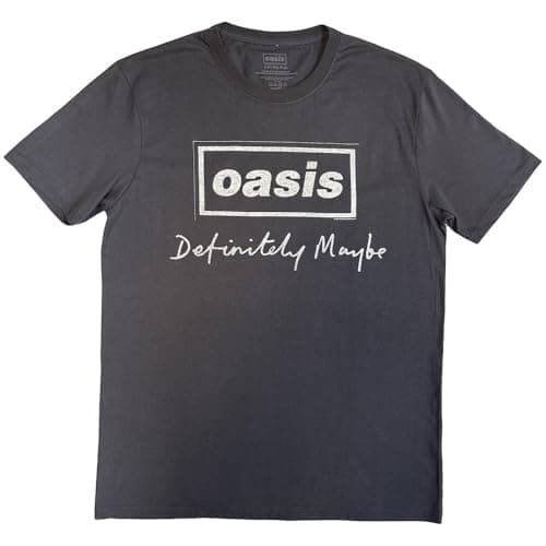 Image of Rock Off Officially Licensed Products Oasis Definitely Maybe Distressed Text T Shirt L Grey