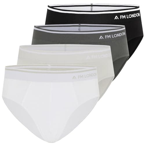 Image of FM London Mens (4-pack) Bamboo Briefs, Black, Grey, White, XL UK