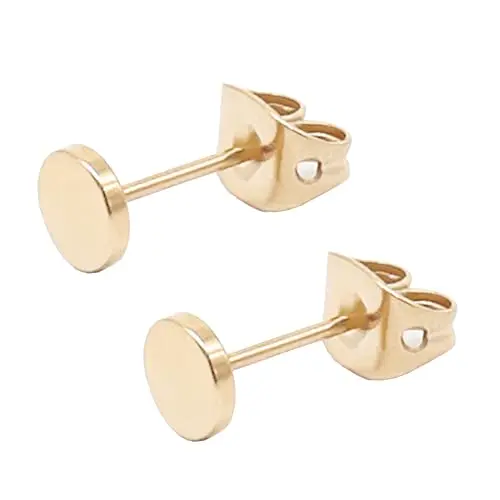 Image of Artskin Rose Gold Plated Titanium Dot Stud Earrings for Women Men Girls Hypoallergenic 4mm Round Flat Disc Dainty Earrings for Sensitive Ears (4mm, Rose Gold)