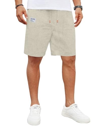 Image of LVCBL Men's Linen Shorts Casual Classic Fit Hot Summer Holiday Khaki L