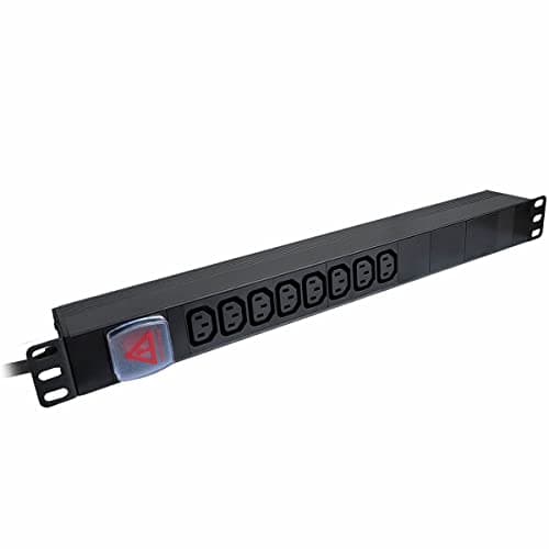 Image of JUSTOP 1U 8 Way 19 Inch Horizontal IEC C13 13A PDU Rack Mount Power Distribution Unit UK Plug