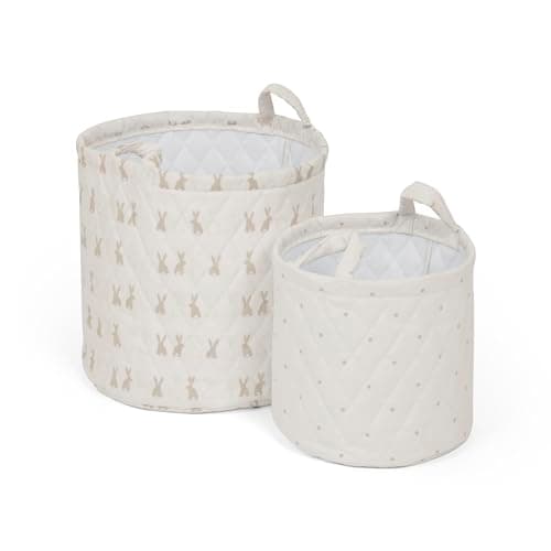Image of Ickle Bubba Quilted Storage Baskets – Pack of 2 Stylish Cotton Baskets for Toys, Nursery, Bedroom & Living Room Organisation (Bunnychino)
