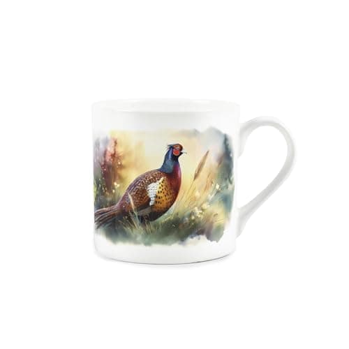 Image of Flying Pheasant Mug - Rural Wildlife Countryside Game Birds Gifts - White Bone China Coffee/Tea Hot Drinks Cup Present