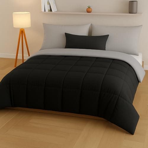 Image of Masters House Biancheria per la Casa Winter Quilt Quilt for Double Bed and Half Size (Black-Grey, Double Max)