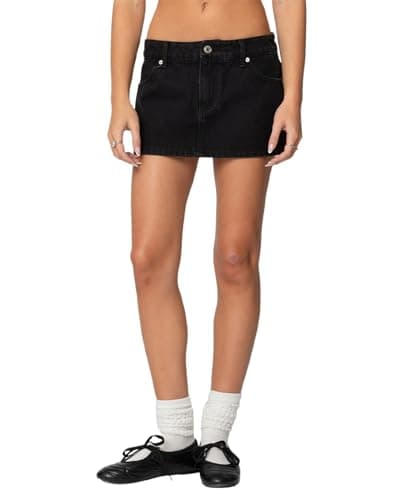 Image of Kfsghdnz Women Summer Mini Denim Skirt Low Waist Bodycon Pencil Micro Skirt Vintage Stretchy Casual Cargo Jean Skirt with Pockets (Black A, S)