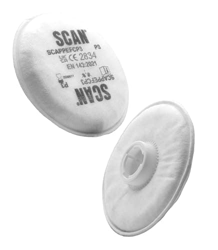 Image of Scan P3 Particle Filter Cartridges – Twist Clip Attachment for Scan Half Mask & Full Face Respirators, 99.95% Filtration Efficiency for Dust, Mist & Fumes, EN143:2021 Certified - Pack of 2