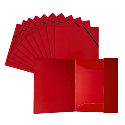 Image of Pack of 12 Janrax A4 Red Laminated Card 3 Flap Folders with Elastic Closure