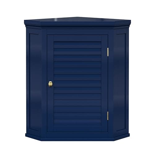 Image of Teamson Home Glancy Removable Corner Wall Cabinet with Faux Louvered Door, Navy