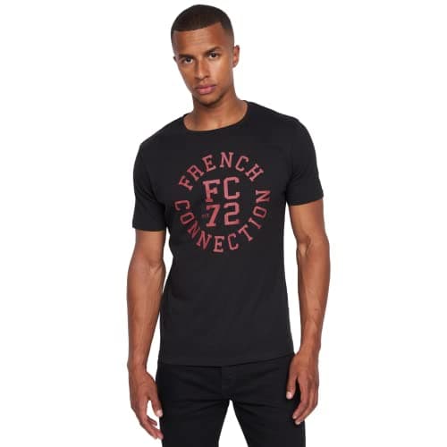 Image of French Connection Mens Premium Half Sleeve Crew Neck T-Shirt with Letter Print Logo Design(XL,Hodges Black)